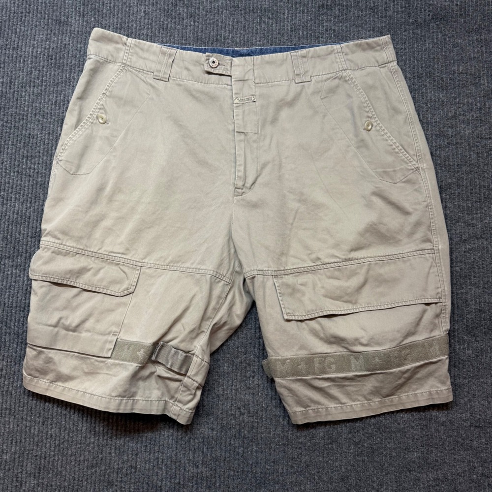 Marithe Francois Girbaud Cargo Shorts Mens 40 Khaki Tan Cotton‎ Shuttle Straps